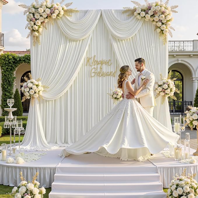 30 ft x 10 ft Wrinkle Free Ivory Backdrop Curtain - Image 3