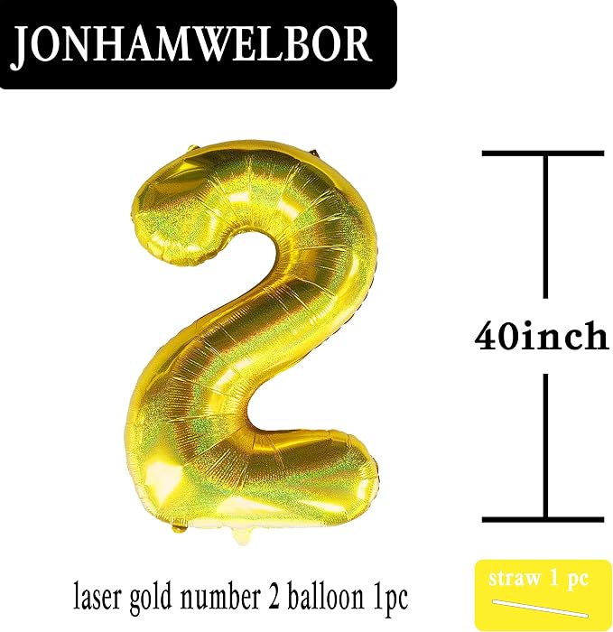 Jonhamwelbor 40 Inch Laser Gold Number 2 Balloon Foil Mylar Giant Balloon - Image 2