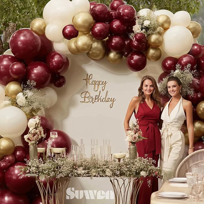 SUWEN 153Pcs Burgundy Balloon Garland Arch Kit Dark Maroon Sand White Gold | - Image 5