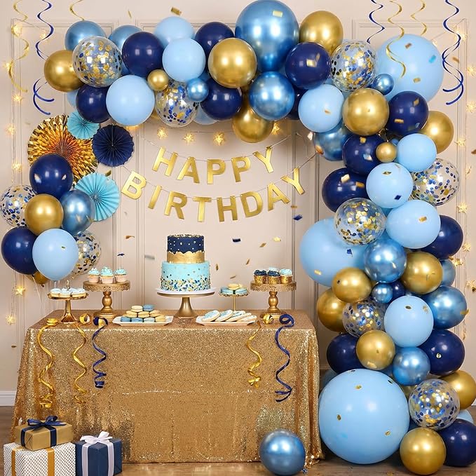 RUBFAC Navy Blue Gold Balloon, Party Balloons Pastel Blue Metallic Confetti - Image 5