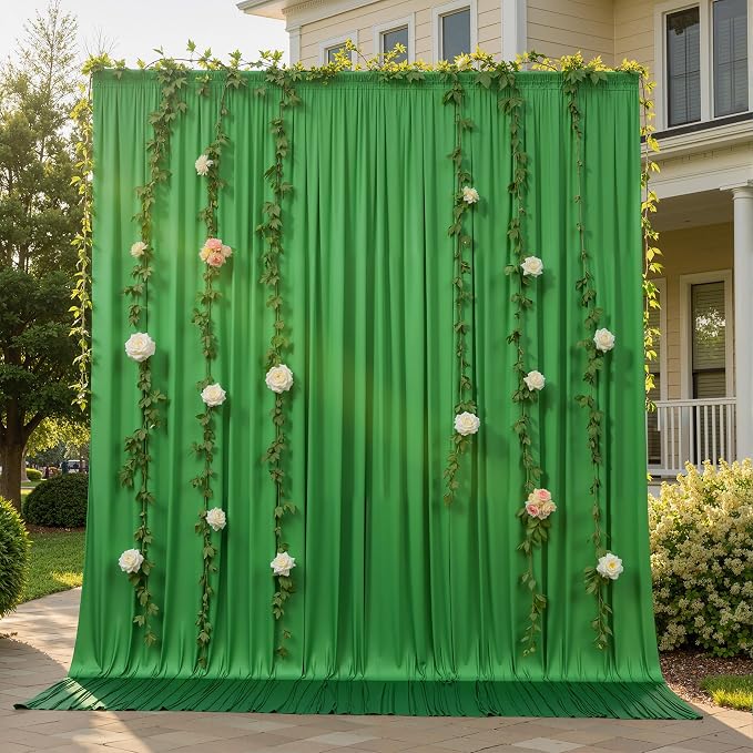 10ftx10ft Wrinkle Free Green Backdrop Curtains - Image 3