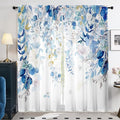 Blue and White Curtains for Living Room Spring Summer Blue Eucalyptus Leaves by GOLDLAWN