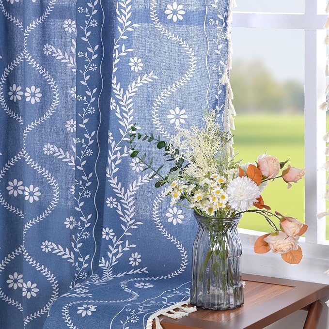 Schweek Navy Blue Boho Curtains 84 Inches Length 2 Panels - Image 7