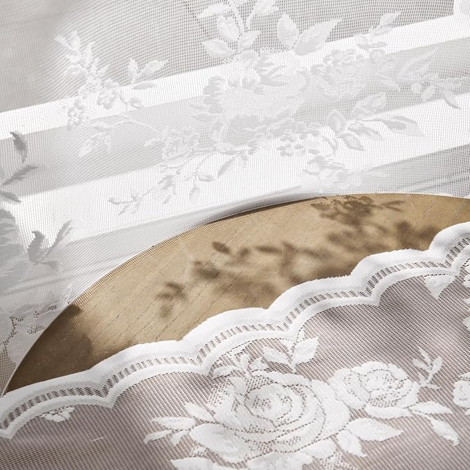 SEEKRIGHT White Lace Curtains 54 Inch Length 2 Panels Set Victorian Floral - Image 6