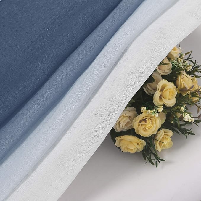 DWCN Blue Ombre Faux Linen Sheer Curtains - Image 3