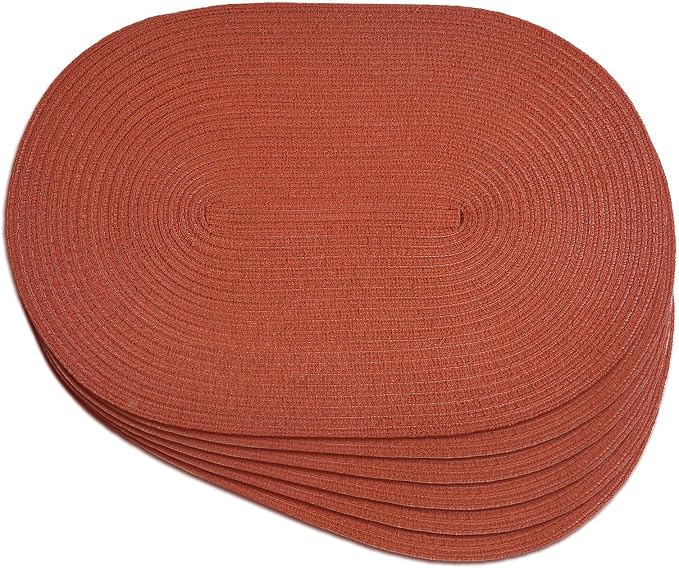 Placemats Set of 6, Woven Oval Braided Dining Table Mats | 12 x 17.5 Inch Size by Noctiflorous
