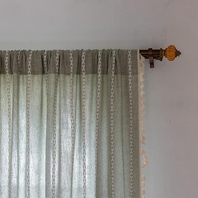 RoomTalks Sage Green Boho Farmhouse Curtains - Image 3