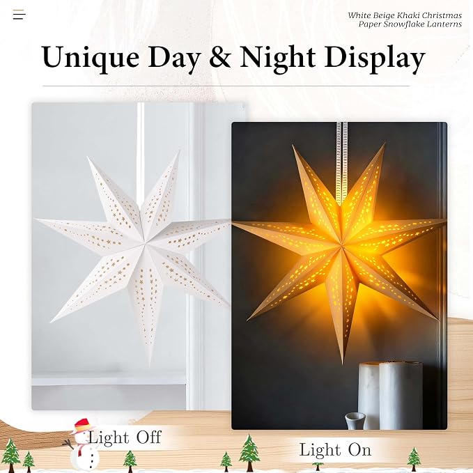 Large Paper Star Lanterns with Lights, 3D 7 Pointed Christmas Paper Lanterns - Image 7