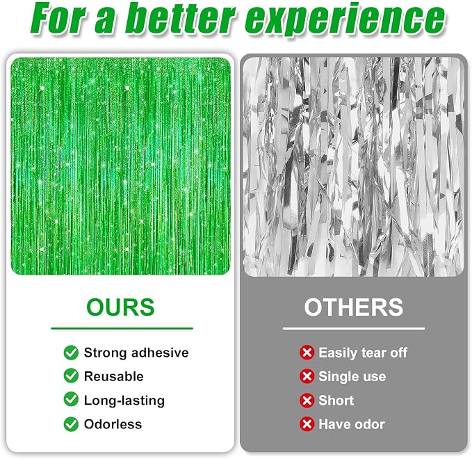 Crosize 4 Pack 3.3 x 9.9 ft Laser Green Foil Fringe Curtains, Tinsel Curtain - Image 3