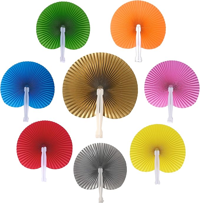 24 Pieces Multicolor Round Paper Fans | Foldable Handheld Fans by Bestage