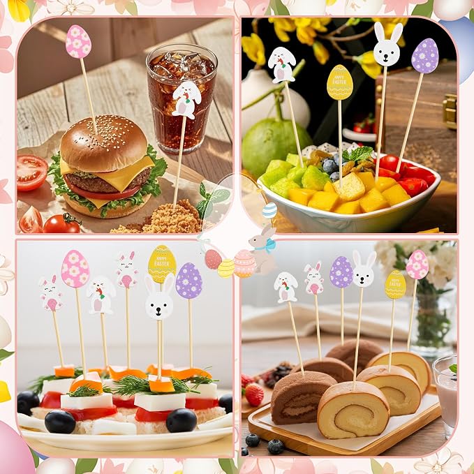 100 Pcs Easter Cocktail Picks, 4.7 Inch Rabbit Bunny and Eggs Toothpicks - Image 5