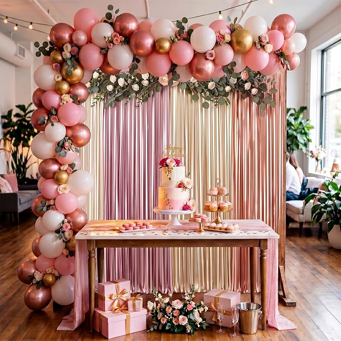 Frienda 4pcs Pink and Gold Party Decorations 6.6ft Fringe Curtains Decorations - Image 5