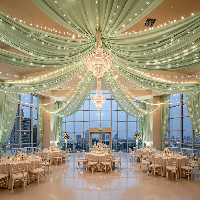 6 Panels Green Ceiling Curtains by Unknown