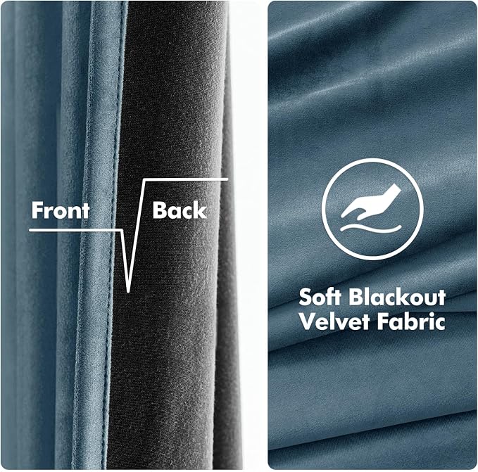 MIULEE Velvet Curtains Dark Slate Blue 52 x 90 Inch Length Set of 2 | Grommet - Image 3
