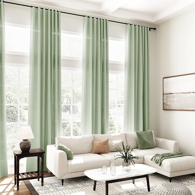 Mist Sage Linen Curtains Semi Sheer 96 Inches Long 2 Panels Set - Image 7