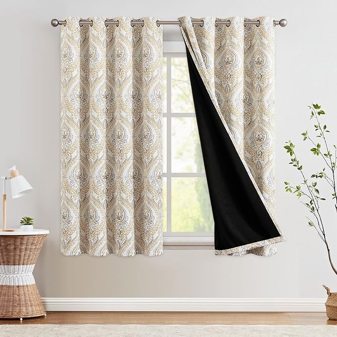 jinchan Grey Blackout Curtains 63 Inch Damask Vintage Grommet 2 Panels | Room by JINCHAN