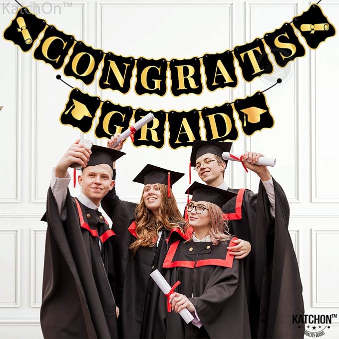 KatchOn Black and Gold Congrats Grad Banner 10 Feet | No DIY, Congratulations - Image 2