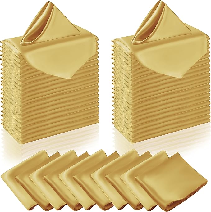Manyshofu 60 Pieces Yellow Gold Satin Napkins - 20x20 Inches Cloth Napkins, Square Satin Fabric Napkin Set - Soft & Reusable Table Napkins for Wedding Dinner Party Lunch Banquet Restaurant Decoration