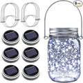 ZNYCYE Solar Mason Jar Lights, 6 Pack 30 LED Waterproof Solar Fairy Firefly Jar Lids String Lights with Hangers(NO Jars) for Outdoor Lawn Patio Garden Yard Wedding Decoration - Cool White