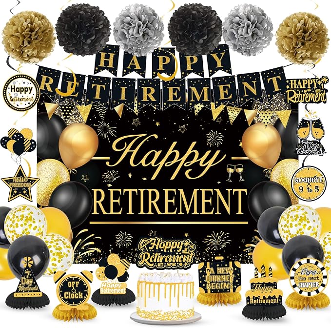 Retirement Party Decorations for Men Women Black Gold Happy Retirement Banner by Unknown