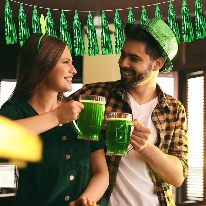 2 Pack Green Metallic Tassel Garland, Foil Fringe Banner Streamers - Image 7