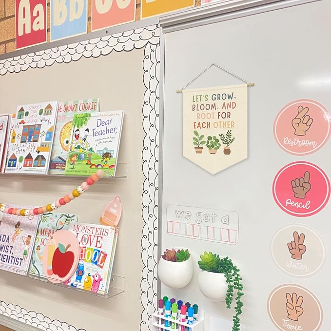 Boho Classroom Decor, Let’s Grow Greenery Plant Wall Banner | Back To School - Image 2