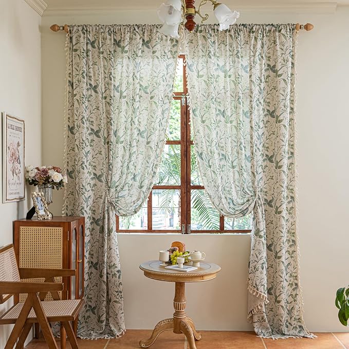 ENJOYBRIDAL Floral Curtains 63 Inches Long Semi Sheer Boho Drapes - Image 4