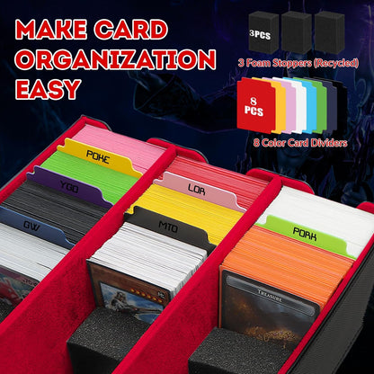 Card Storage Box for Trading Cards, 2100+ Card Deck Case with PU Leather and Magnetic Closure, TCG Storage Box, Suitable for MTG, YuGiOh, and Sports Cards, Includes 8 Card Dividers