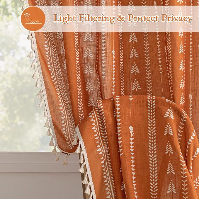 Boho Burnt Orange Curtains 63 Inch Long - Image 4
