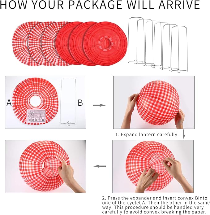 Blulu 6 Pcs Red Gingham Picnic Party Decorations Kit 12 Inch Checkered Round - Image 2