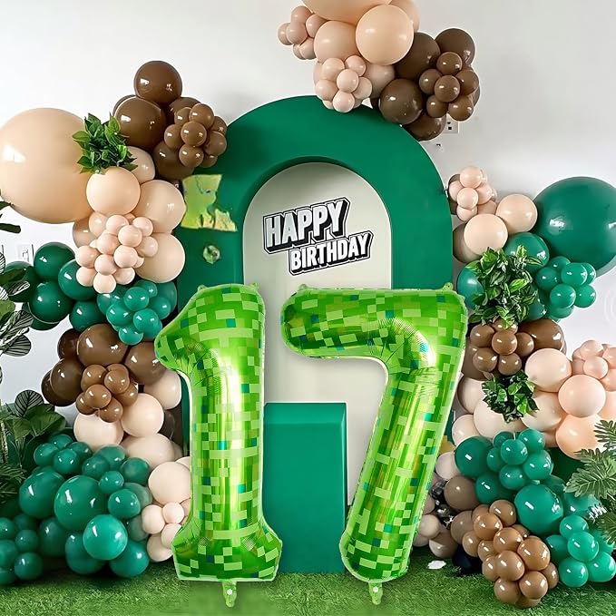 17th Birthday Balloons for Boys, Large Lime Green Pixel Number 17 Balloon - Image 7