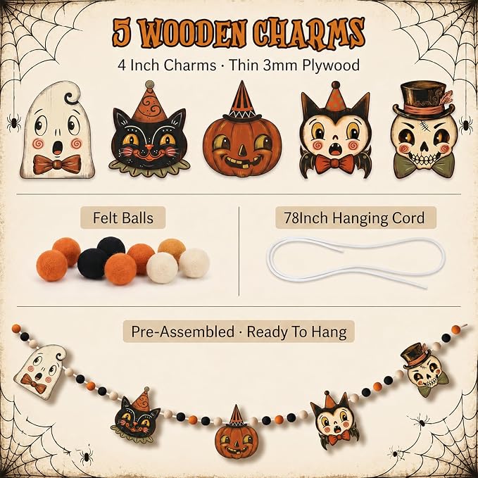 Halloween Ghost Garland Wooden Halloween Banner Outdoor Indoor - Image 3
