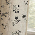 Black Floral Embroidered Light Filtering Curtains 84 Inch 2 Panels | Linen by Unknown