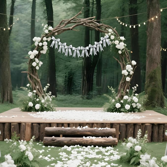 1 String of 8PCS Silver Bow Garland Banner Decoration, Pre-Strung Satin Ribbon - Image 6