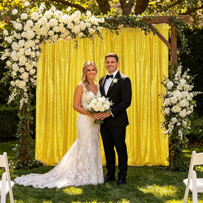 Sugargirl Golden Yellow Sequin Backdrop Curtain 6 Panels 2FTx8FT Glitter Golden - Image 7