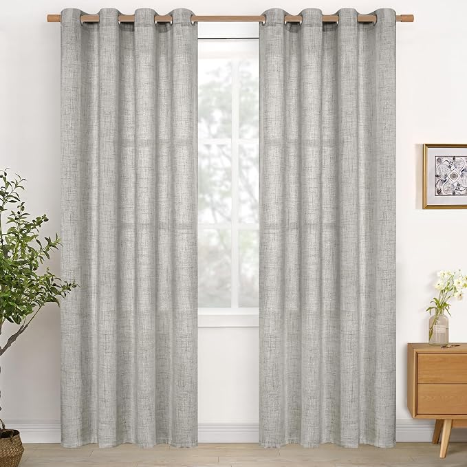 YoungsTex Linen Curtains for Living Room 52 X 80 Inch Length, Light Filtering by YoungsTex