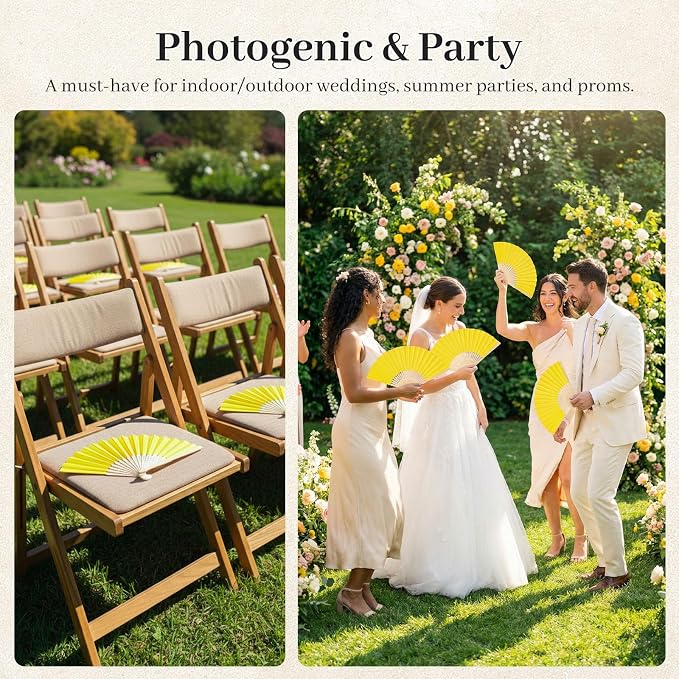 JOHOUSE 12 PCS Lemon Yellow Paper Fans Handheld, 8.3 Inch Folding Hand Fan | - Image 2