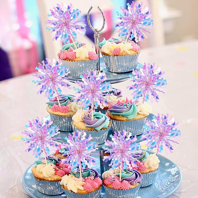 30 PCS Foil Firework Cupcake Toppers Sparkle Tinsel Cupcake Picks Happy - Image 6