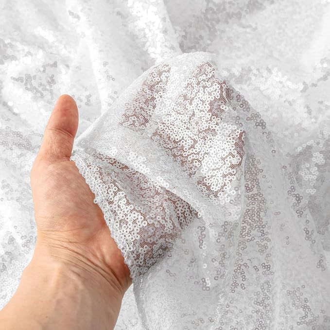 Sugargirl White Sequin Backdrop Curtain 8FTx8FT Glitter White Background Drapes - Image 9