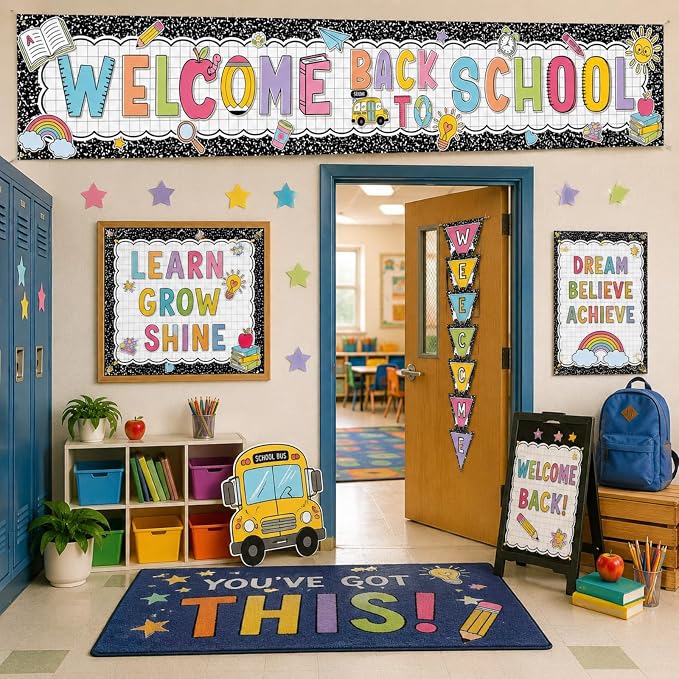 Lounsweer Welcome Back to School Banner Pastel Composition Book Banner Yard Sign - Image 6