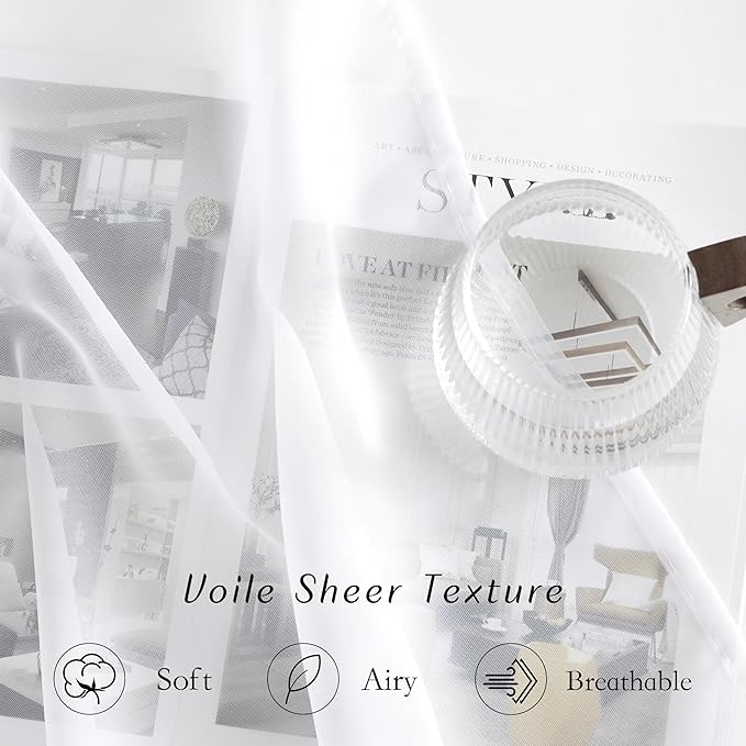 NICETOWN White Sheer Curtains 96 inches Long, Grommet Light Filtering Voile - Image 4