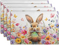 Easter Rabbit Placemats Set of 4 Spring Bunny Colorful Egg Wildflower Place Mat by Wnoesat