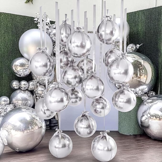 20 Pcs Metallic Silver Foil Balloons Giant 22 Inch 4d Round Metallic Balloons by Unknown