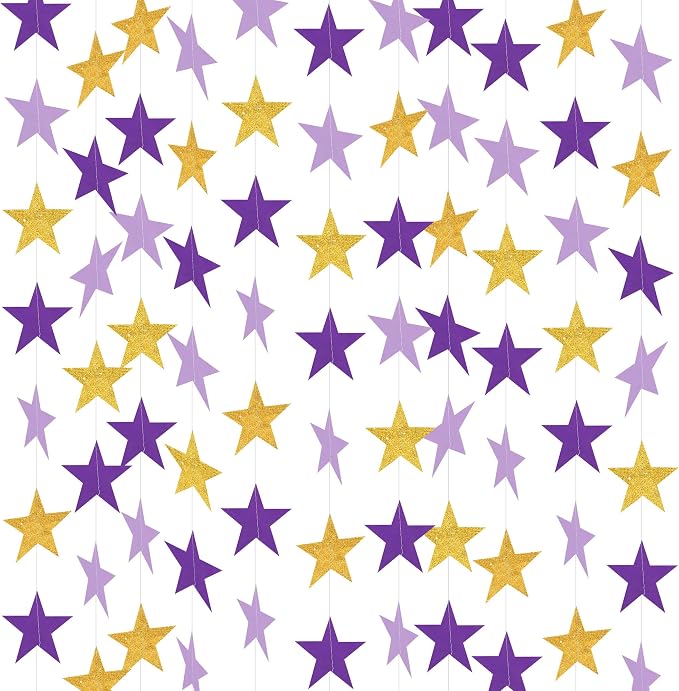BEISHIDA 6Pcs Purple Gold Paper Star Garland Decor Twinkle Star Banner Backdrop by Beishida