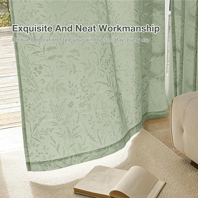 Anmao Sage Green Semi Sheer Light Filtering Curtains 84 Inches Long 2 Panels - Image 7