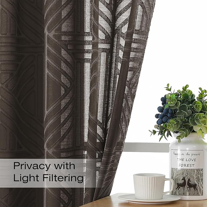 Simplebrand Chocolate Semi Sheer Curtains 84 Inches Long 2 Panels, Light - Image 2