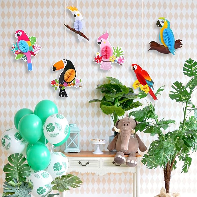 KESOTE Hawaiian Tropical Parrot Bird Honeycomb Hanging Party Decorations | - Image 6
