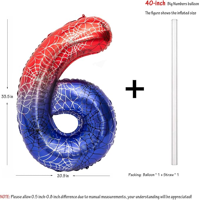40 IN Red Blue Gradient Number 6 Balloon Large Digital 6 Foil Balloon | - Image 2