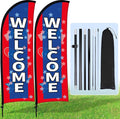 Buryeah 2 Sets Welcome Feather Flag Sign Kit 8 ft Welcome Banners Swooper Flag by Buryeah