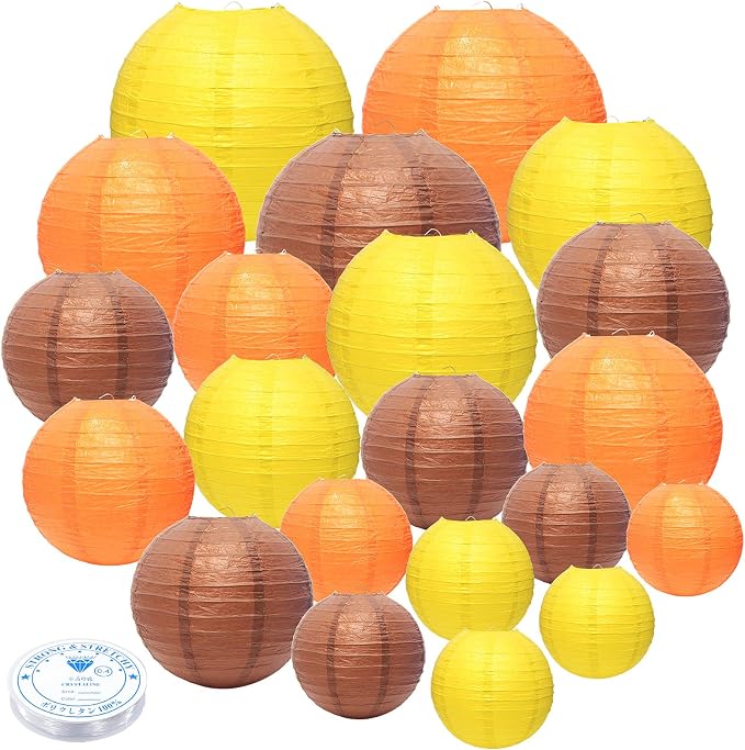 21Pcs Fall Paper Lanterns, 4-10in Yellow Orange Brown, Thanksgiving Decor | by GCVOPTON